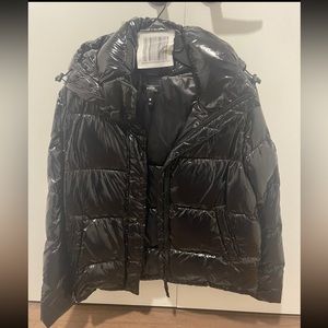Aqua onyx black shiny puffer jacket